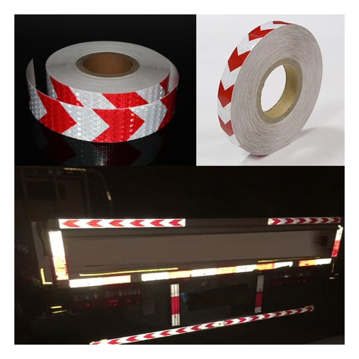 Arrow reflective tape product and nighttime vehicle application reference