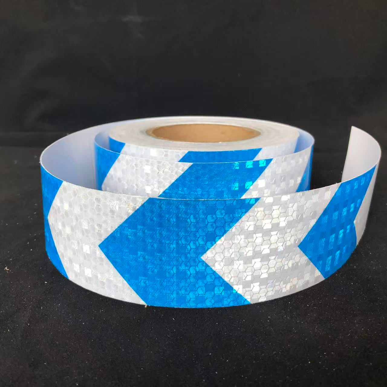 Blue and white PVC arrow reflective tape roll