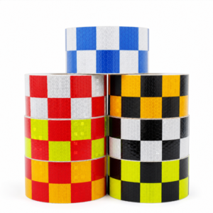 Multicolor checkerboard reflective warning tape rolls