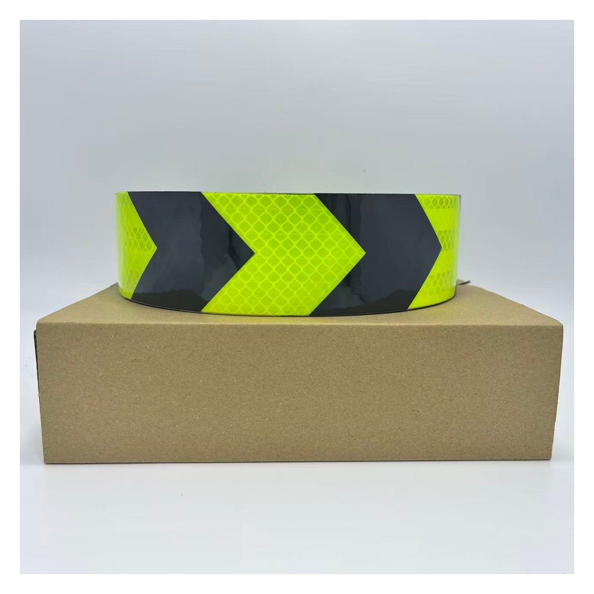 Fluorescent yellow and black arrow reflective tape roll