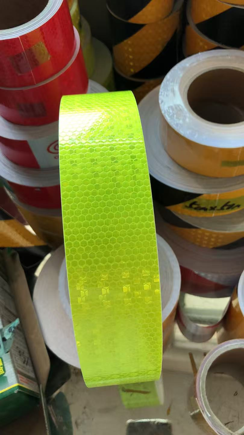 Fluorescent yellow prismatic reflective tape roll