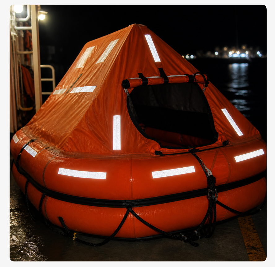 Application illustration: reflective tape on a marine life raft