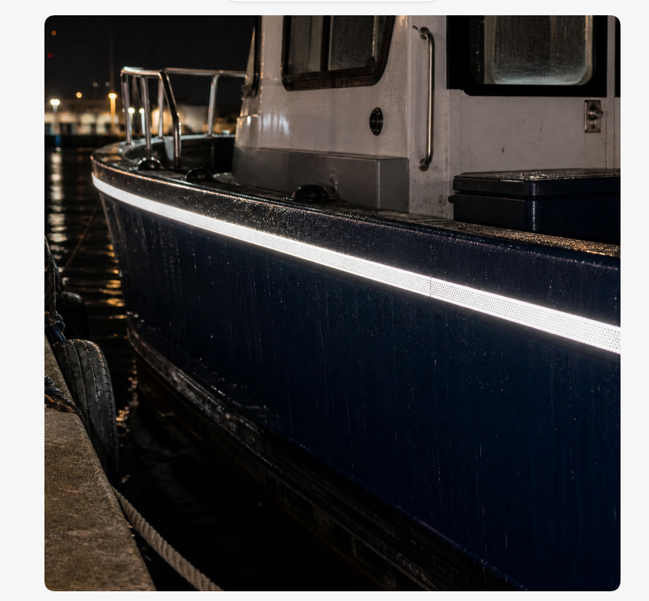 Application illustration: reflective safety tape along a boat hull