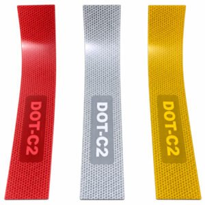 Red white and yellow metallized reflective tape material detail