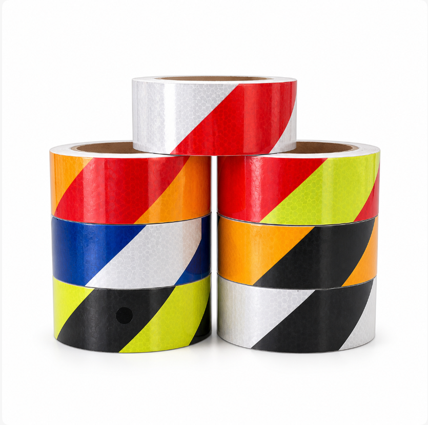 Multicolor PVC diagonal stripe reflective warning tape rolls