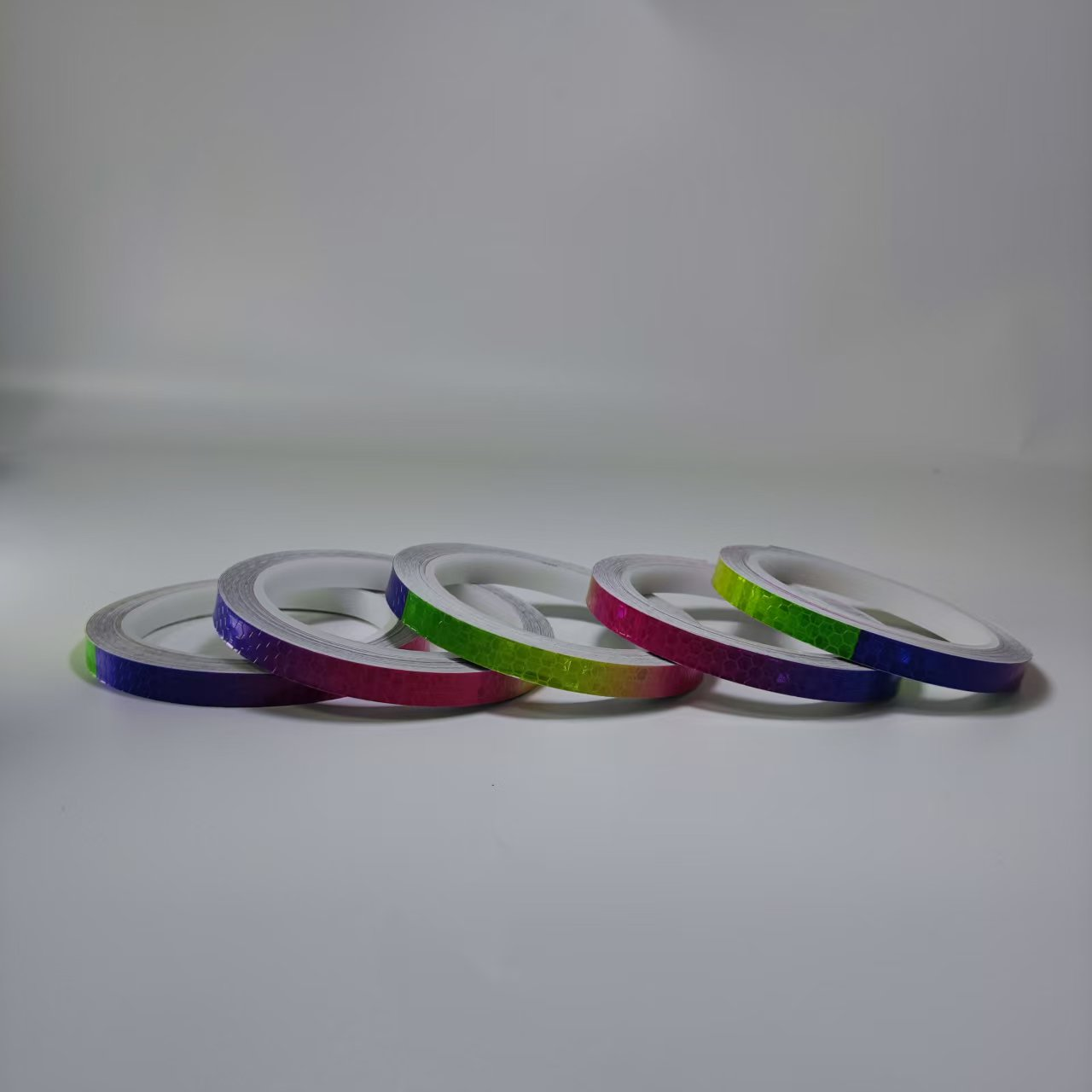 Narrow rainbow reflective tape rolls