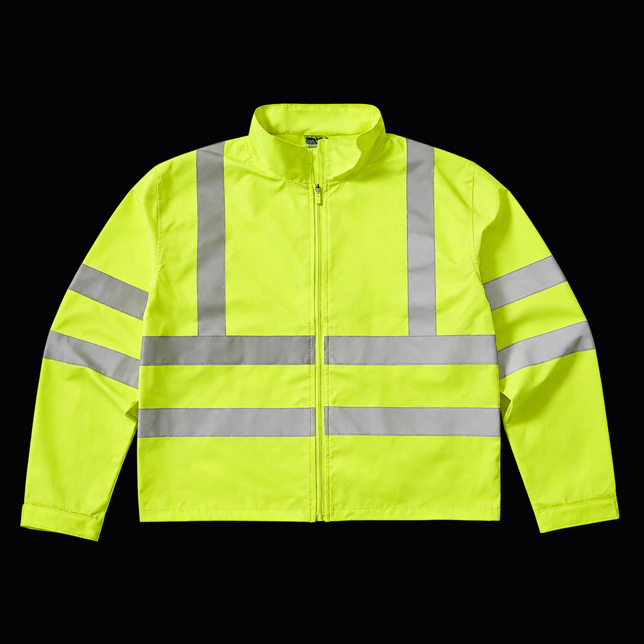 High visibility safety jacket with reflective strips