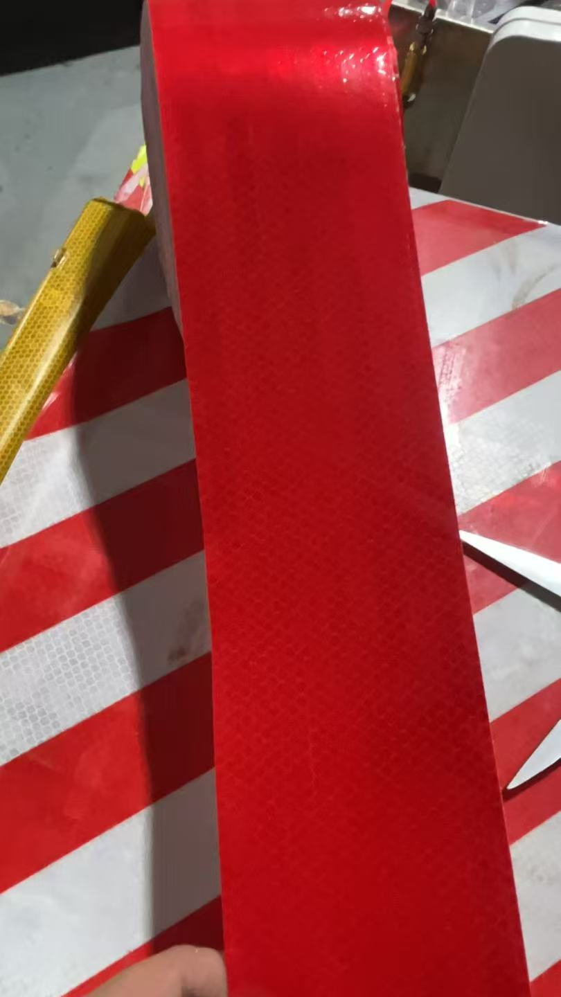 Red reflective tape surface detail
