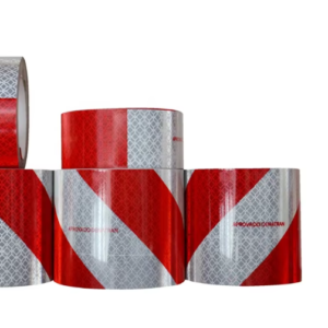 Red and white metallized reflective tape roll range