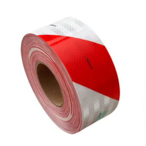 Red and white prismatic reflective marking tape roll