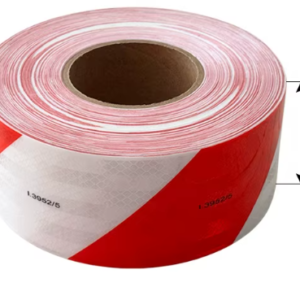 Red and white prismatic reflective tape width reference