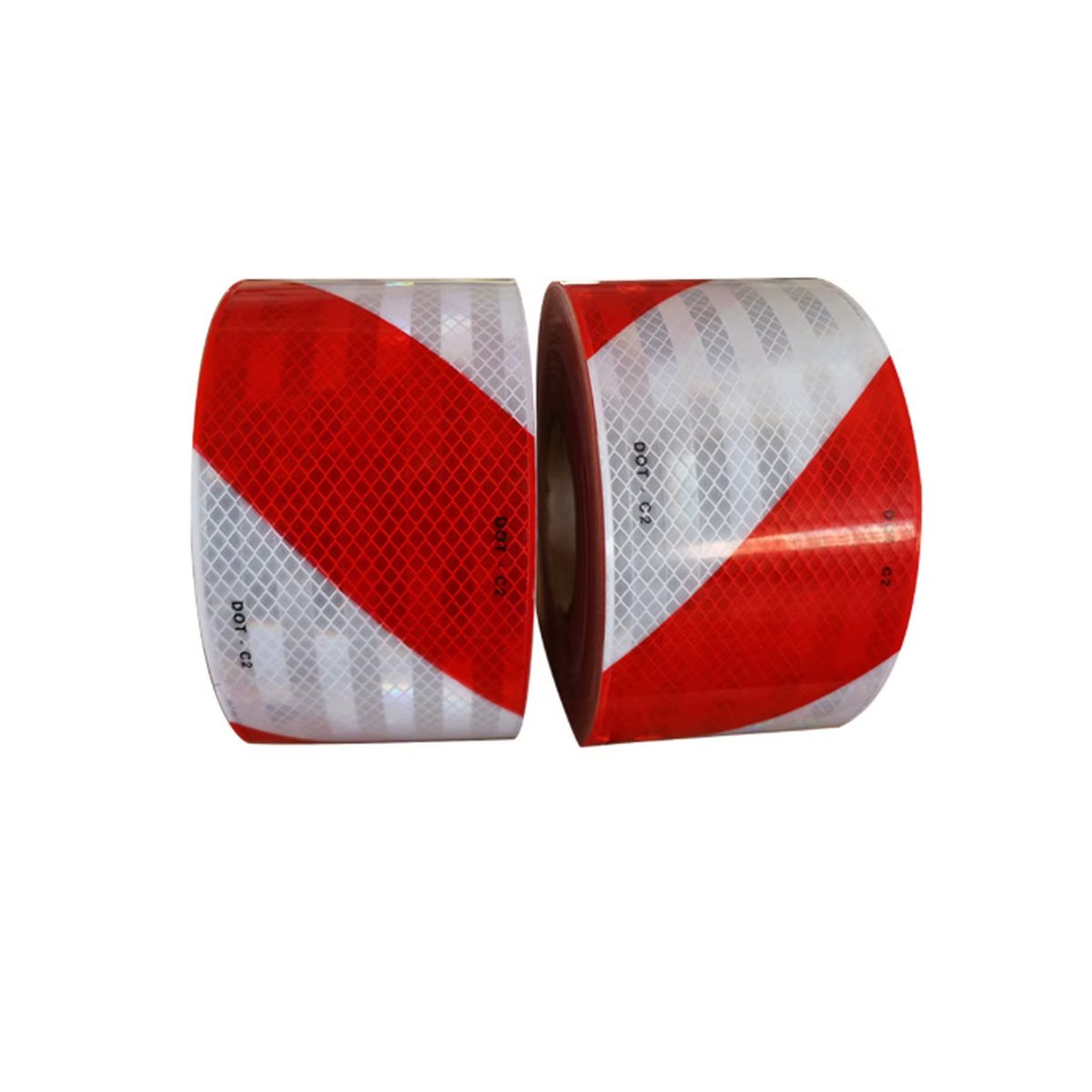 Paired red and white reflective tape sections for vehicle marking
