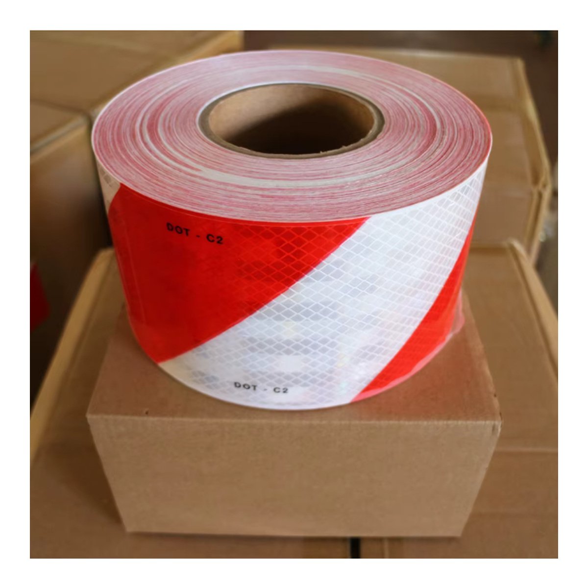 Single red and white reflective conspicuity tape roll