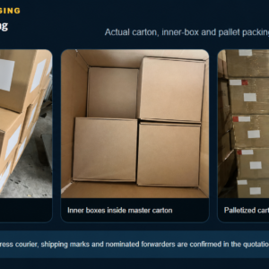 Anonymized export carton inner box and pallet packaging examples