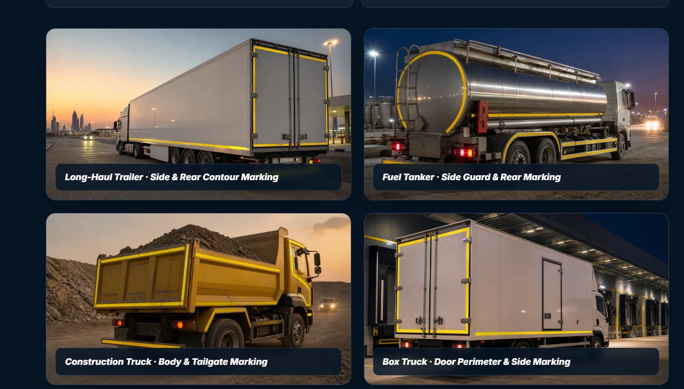 Reflective tape applications on commercial vehicles