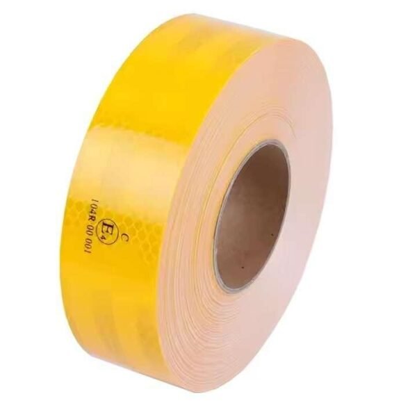 Yellow reflective vehicle marking tape roll with E1 and 104R markings