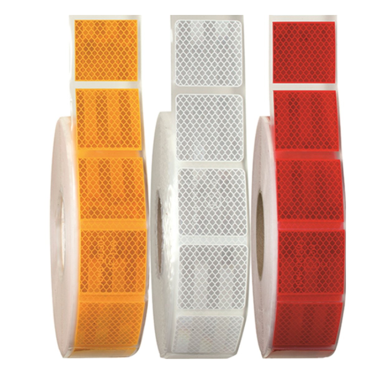 Yellow white and red segmented reflective sticker rolls