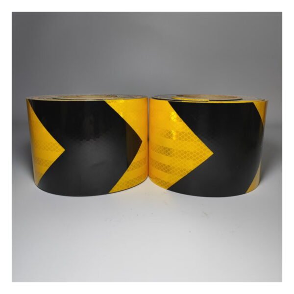 Yellow and black arrow reflective tape rolls