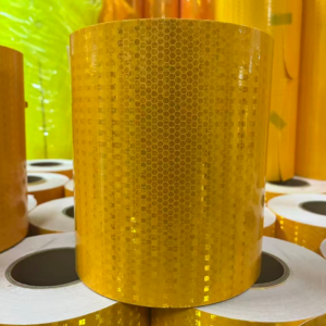 Large yellow prismatic reflective warning tape roll