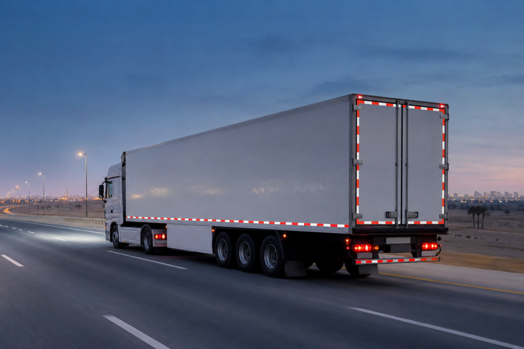 Application example: reflective tape on a truck at dusk