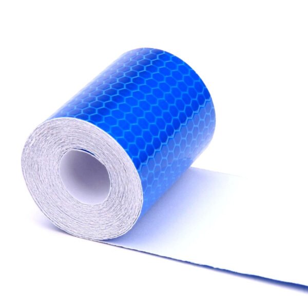 Blue honeycomb reflective film showing the roll and white backing