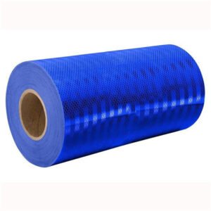 Blue PVC honeycomb reflective sheeting roll on a white background