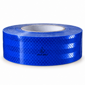 blue ECE reflective tape roll with visible surface pattern and printed markings