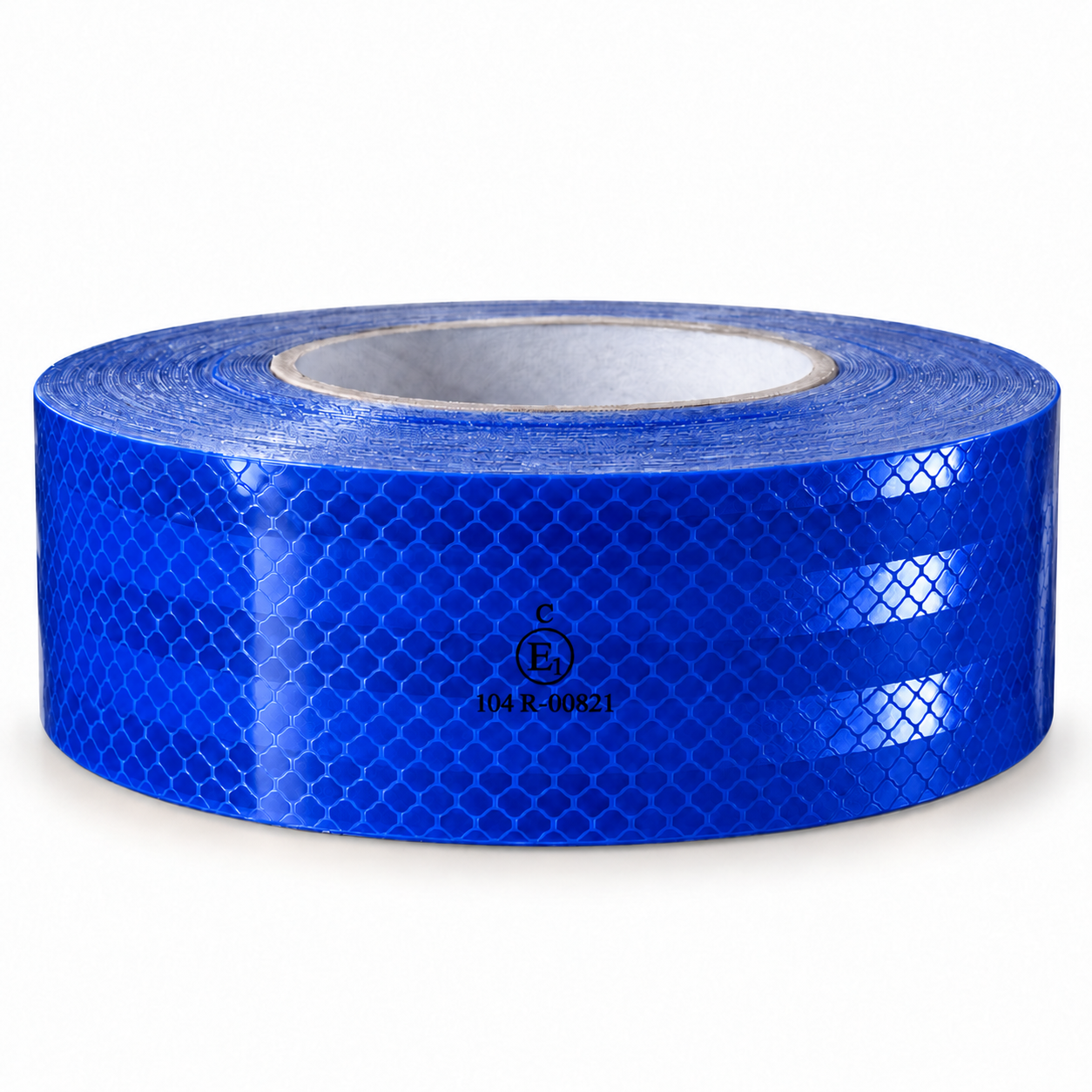 blue ECE reflective tape roll with visible surface pattern and printed markings