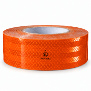 orange ECE reflective tape roll with visible surface pattern and printed markings