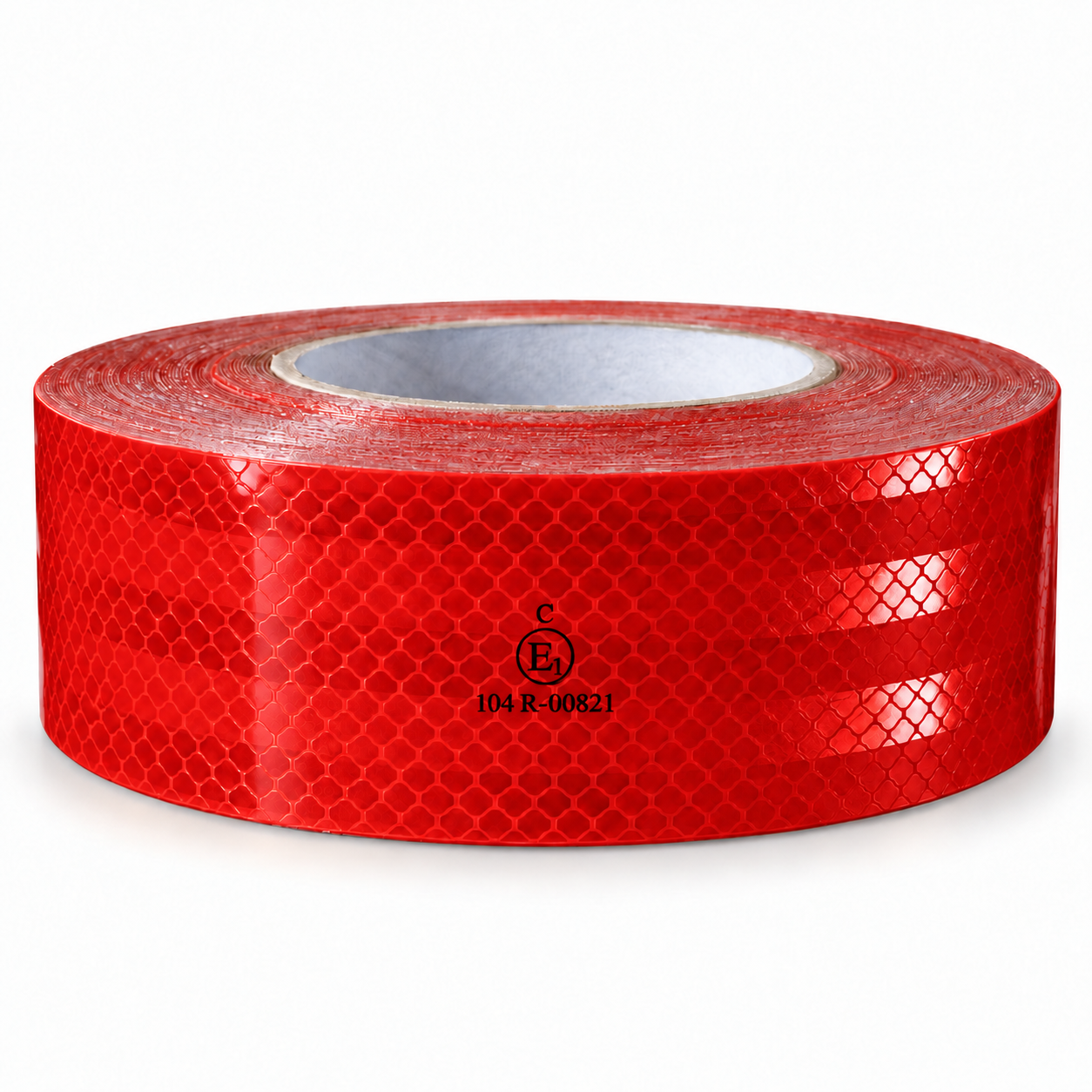 red ECE reflective tape roll with visible surface pattern and printed markings