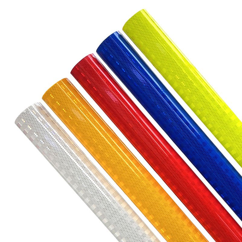 White, yellow, red, blue and yellow-green prismatic reflective film rolls