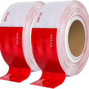 Two rolls of red and white microprismatic reflective truck marking tape