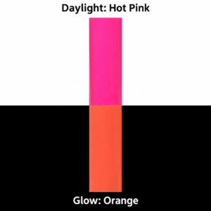 Hot pink daylight and orange afterglow photoluminescent film