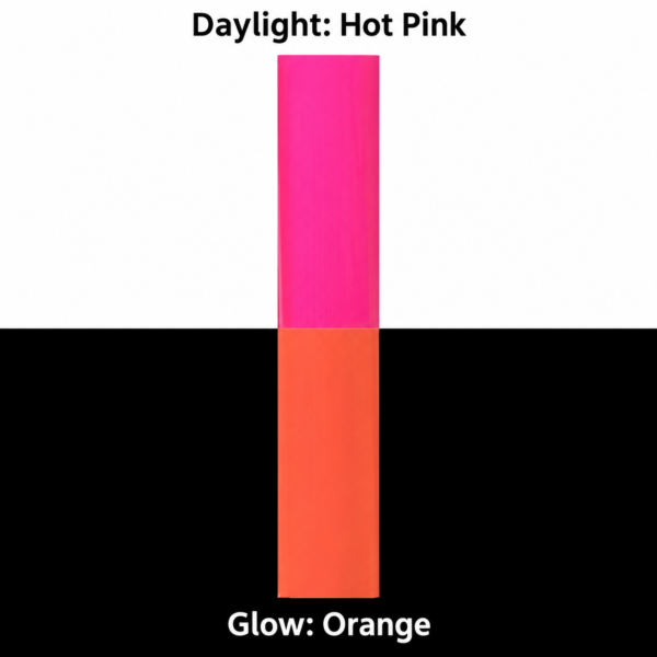 Hot pink daylight and orange afterglow photoluminescent film
