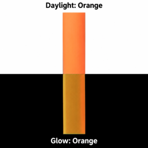 Orange photoluminescent film in daylight and darkness