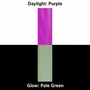 Purple daylight and pale green afterglow photoluminescent film