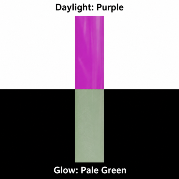 Purple daylight and pale green afterglow photoluminescent film