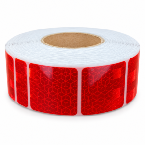 Red aluminized PET reflective tape roll with geometric surface pattern