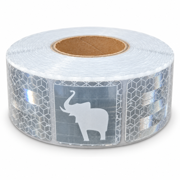 Silver white elephant-pattern aluminized PET reflective tape roll
