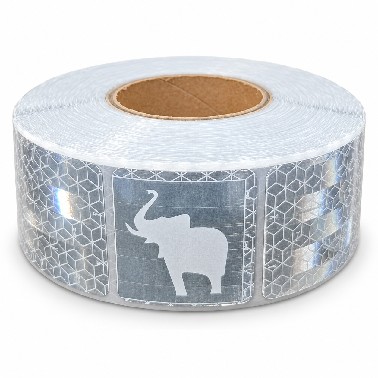 Silver white elephant-pattern aluminized PET reflective tape roll