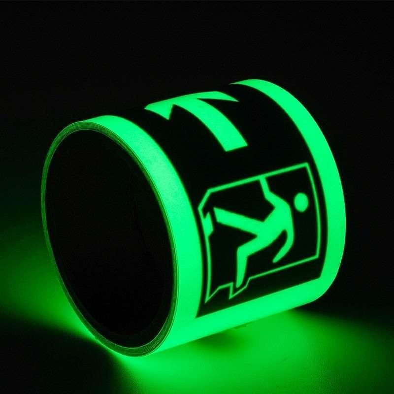 Luminous directional tape with running-person symbol and arrow