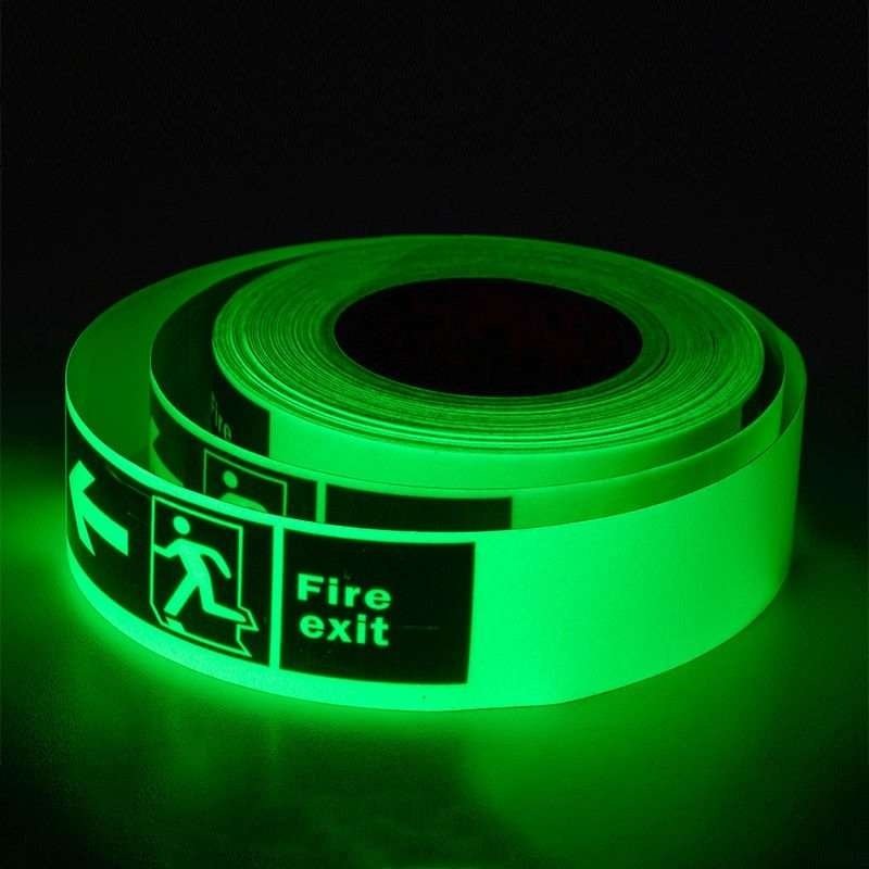 Fire exit tape in green afterglow
