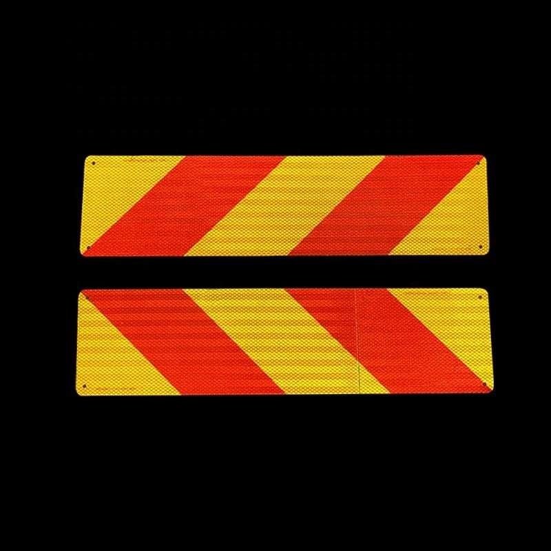 Horizontal pair of rigid red and yellow reflective vehicle marker panels