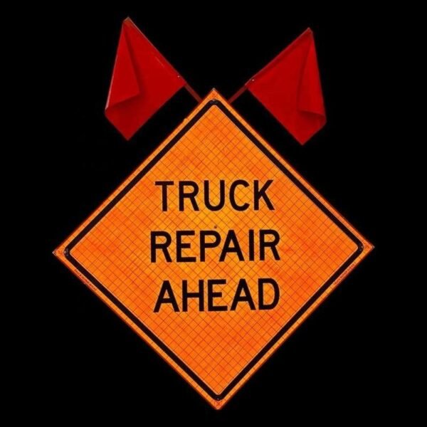 Truck Repair Ahead Roll-Up Sign with Flag Attachment — product detail