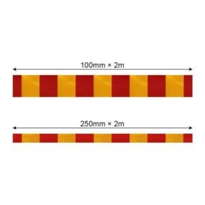 Red and yellow reflective strip size references; confirm final dimensions