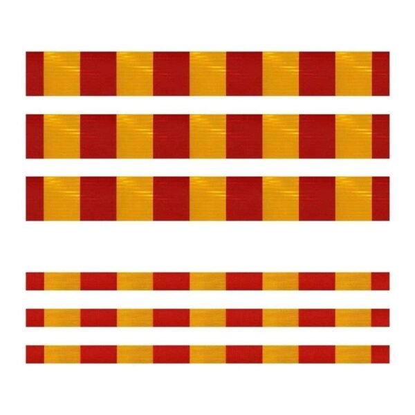 Wide and narrow red and yellow cut-strip layouts