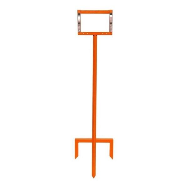 Orange in-ground stake stand for roll-up traffic signs