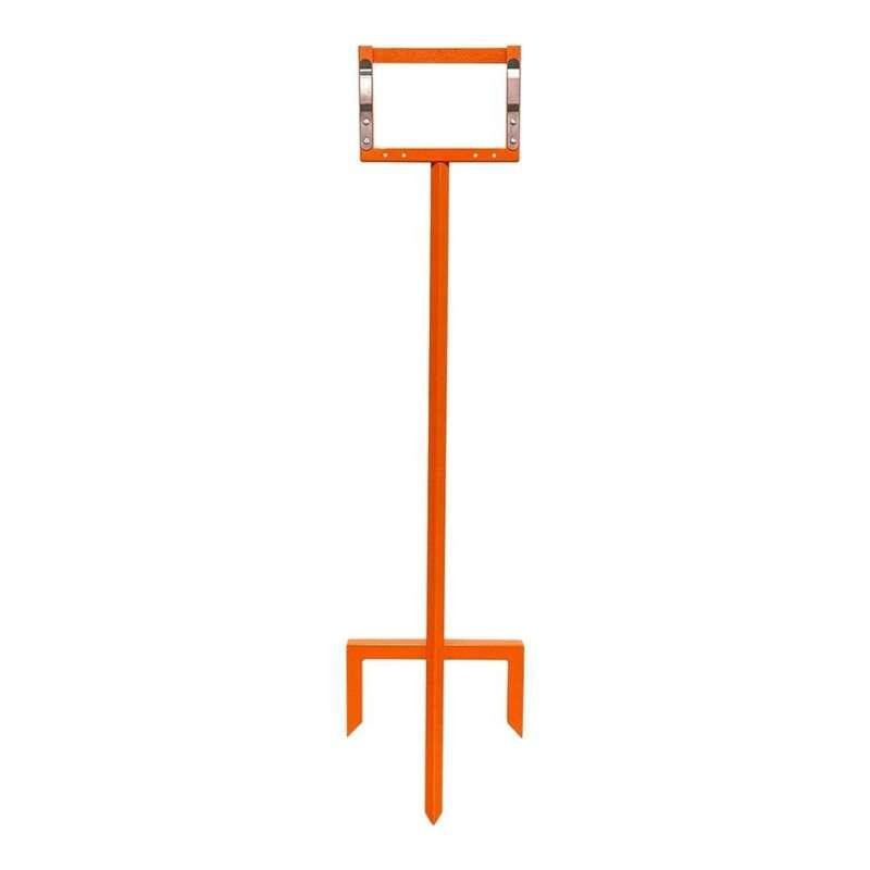 Orange in-ground stake stand for roll-up traffic signs