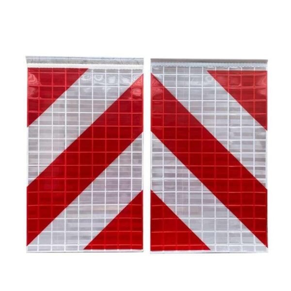 Pair of red and white reflective truck tail lift warning flags