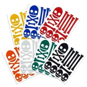 Multicolor reflective skull and crossbones sticker sheets